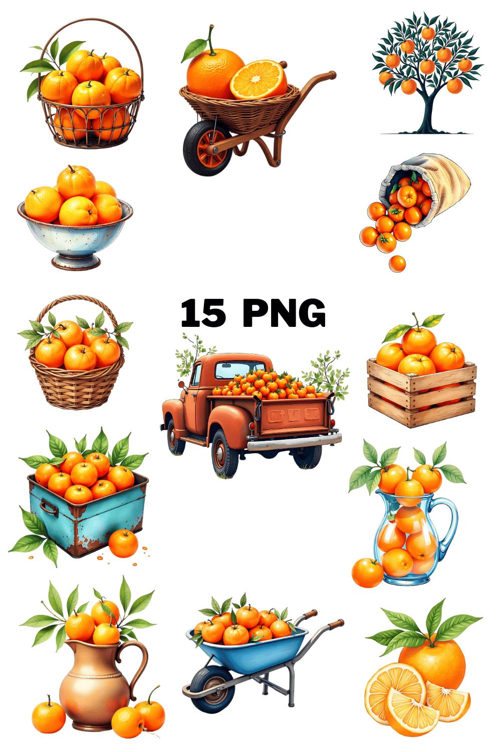 Watercolor Tangerine Sublimation Clipart Bundle pinterest preview image.