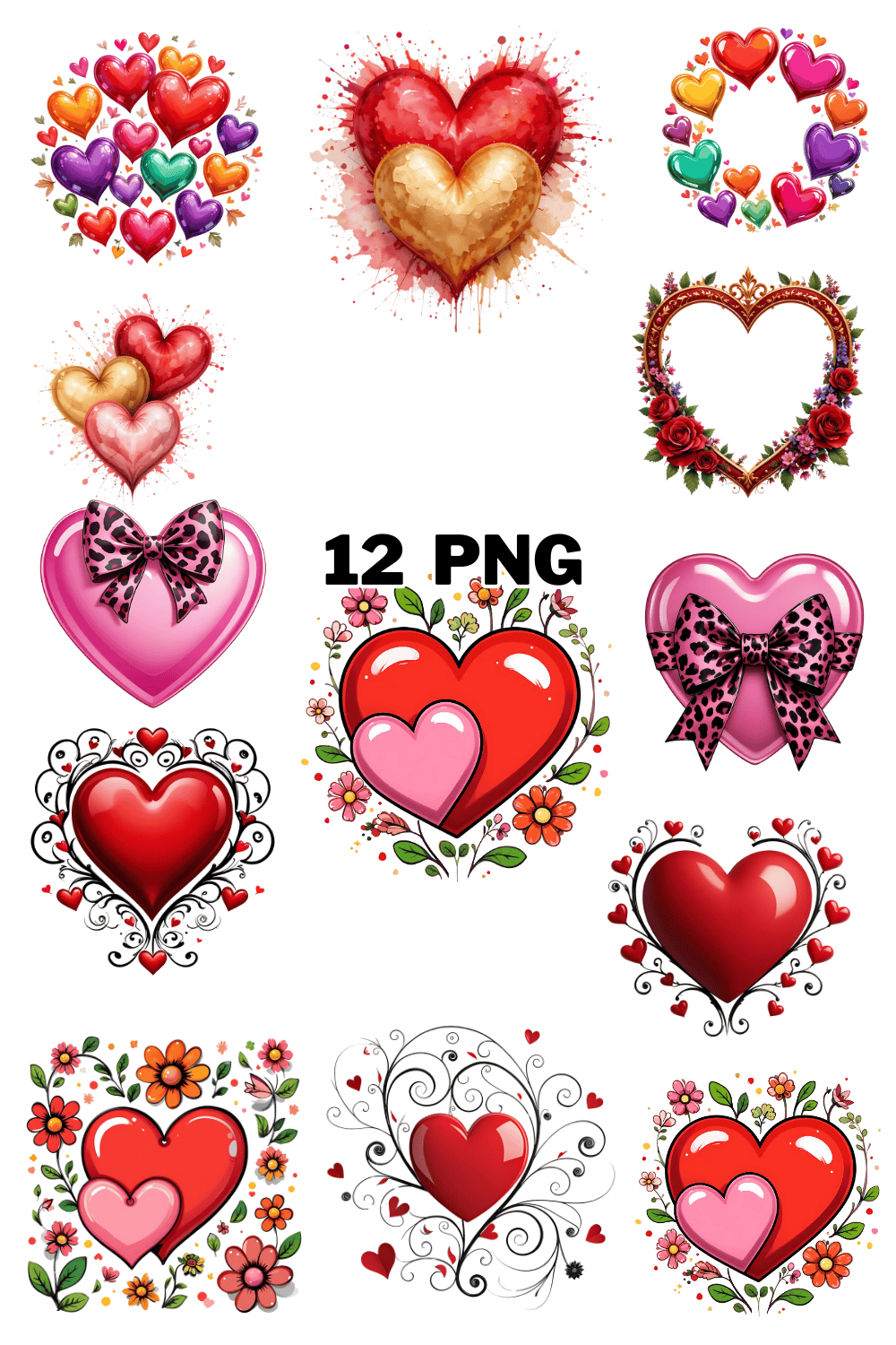 Watercolor Valentine’s Day Heart Sublimation Clipart Bundle pinterest preview image.