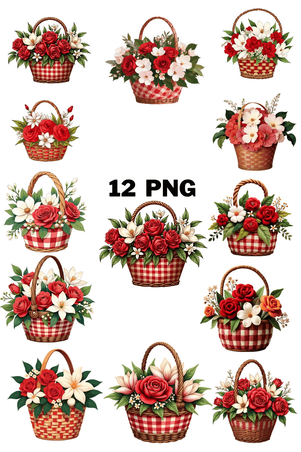 Watercolor Colorful Flower Basket Sublimation Clipart Bundle pinterest preview image.