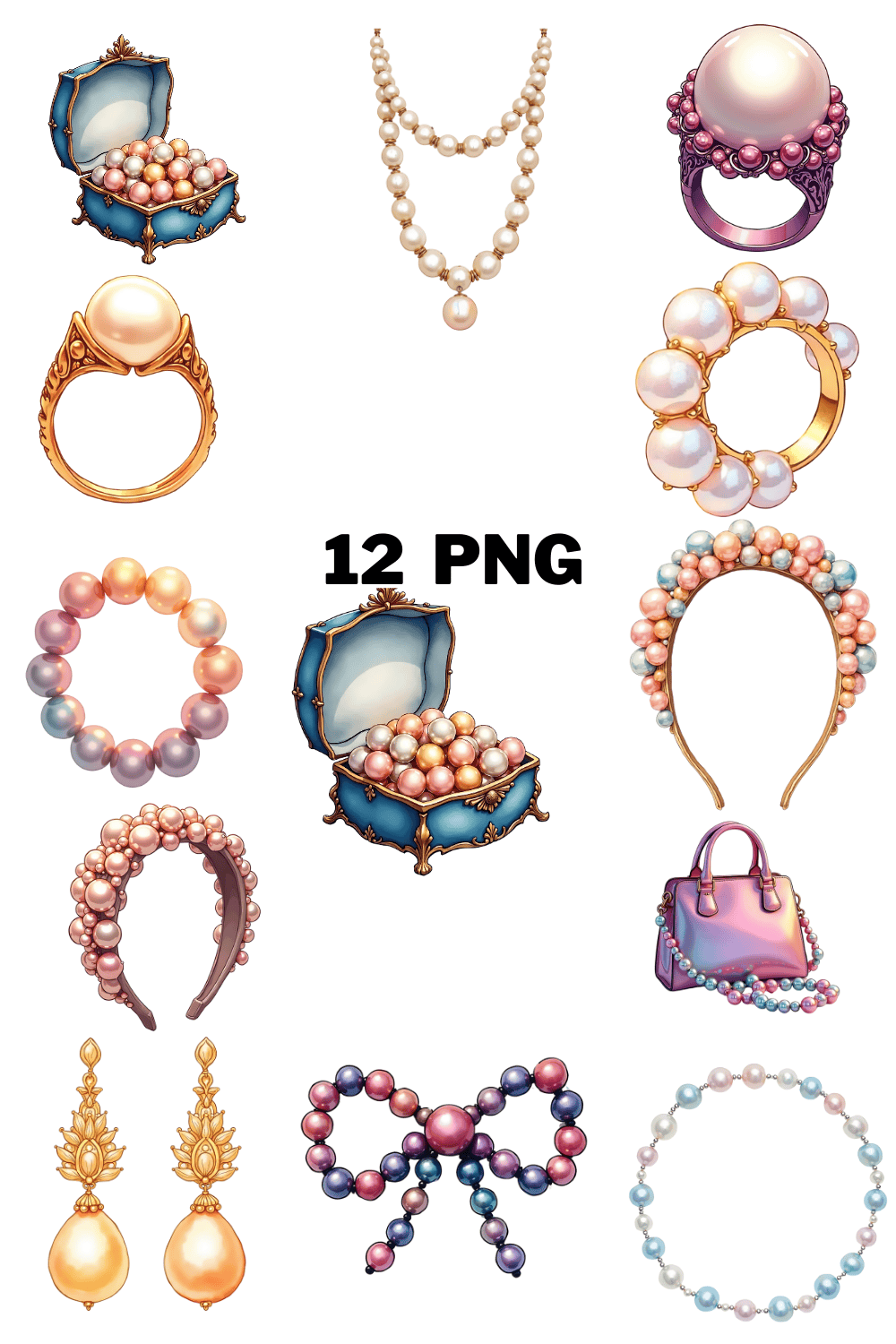 Watercolor Pearl Jewelry Sublimation Clipart Bundle pinterest preview image.