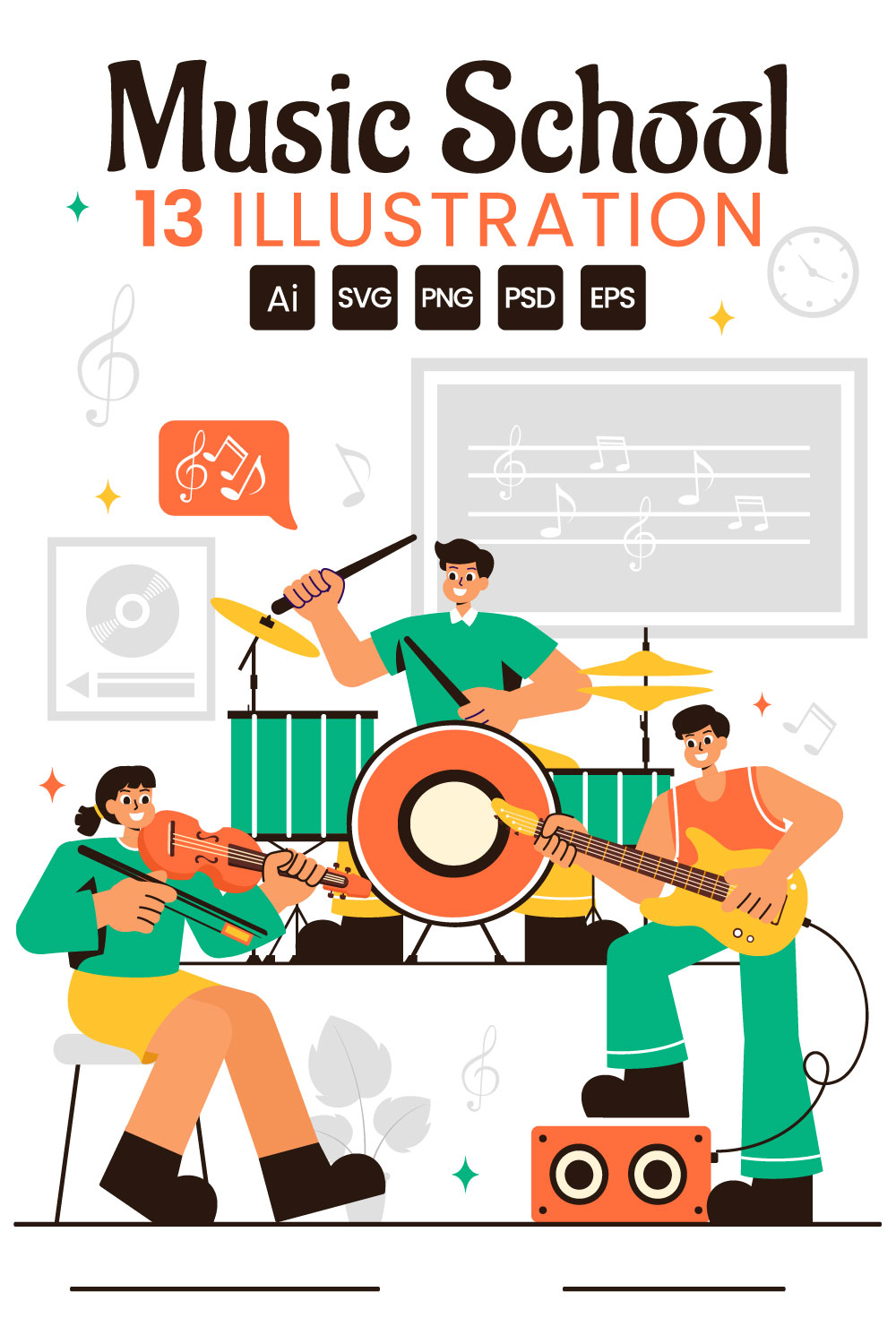 13 Music School Illustration pinterest preview image.