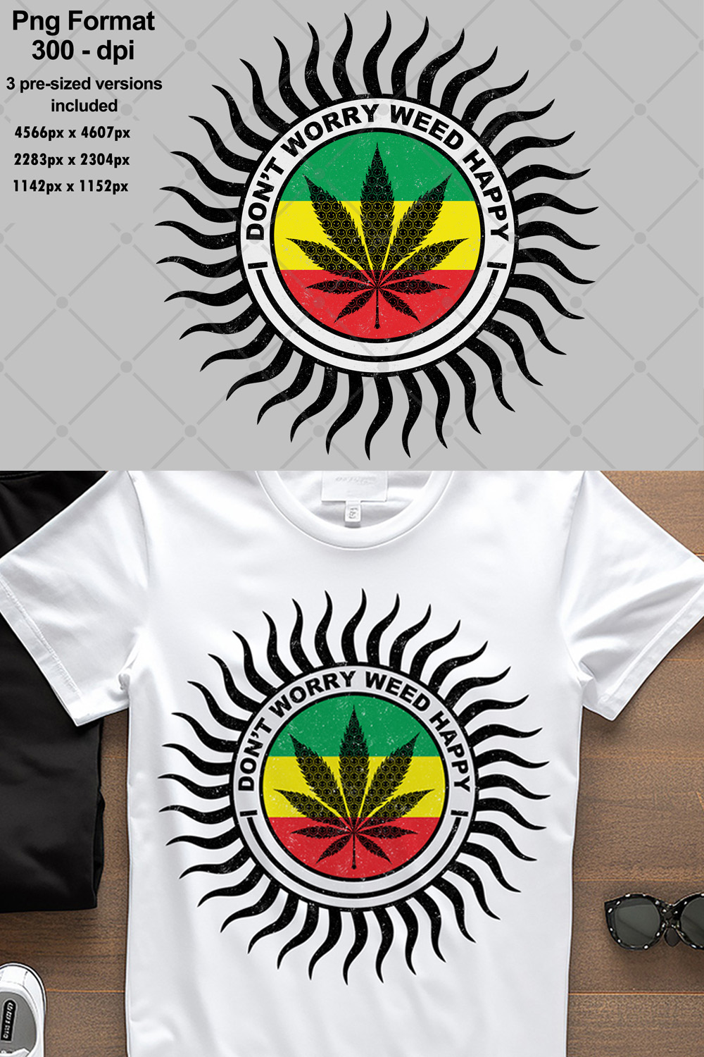 Don't Worry Weed Happy - Cannabis Leaf pinterest preview image.