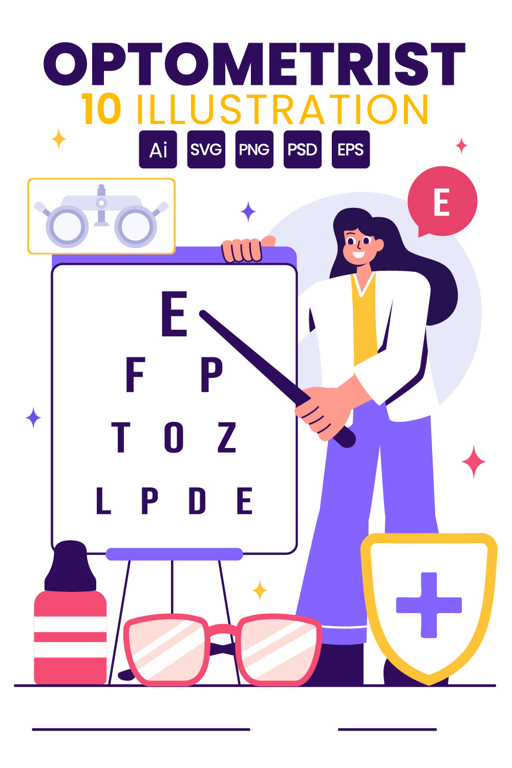 10 Professional Optometrist Illustration pinterest preview image.