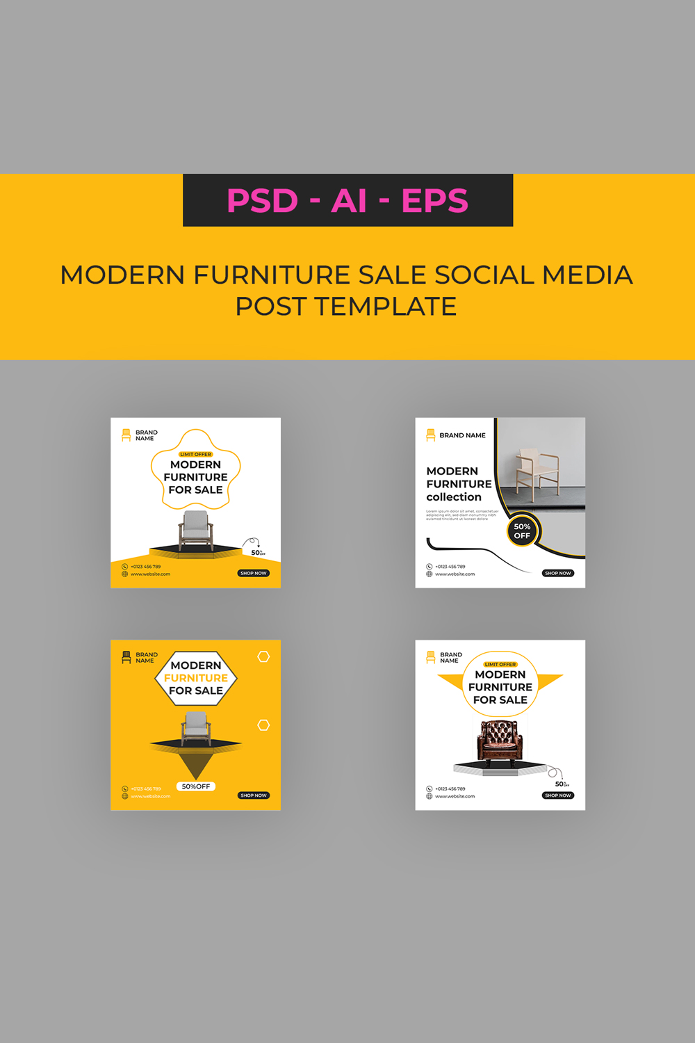 Modern Furniture Sale Social Media Post Design Template pinterest preview image.