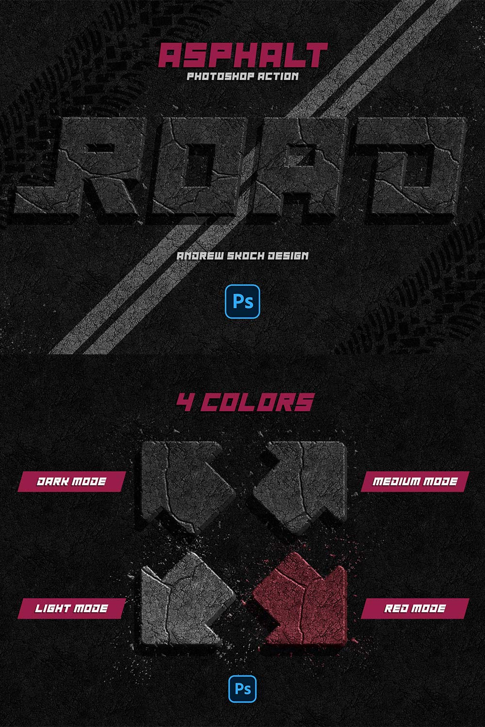 Asphalt Photoshop Action pinterest preview image.