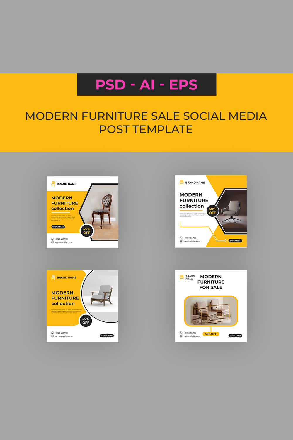 Modern Furniture Sale Social Media Post Design Template pinterest preview image.