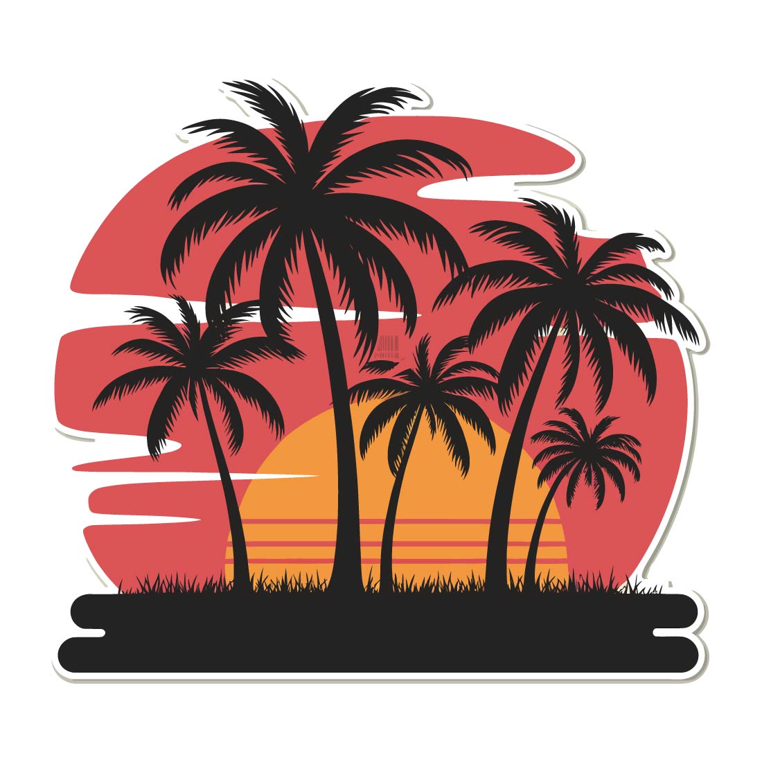 7 Pes Tropical Palm Trees Against Sunset Horizon palm tree icons Design Bundle preview image.