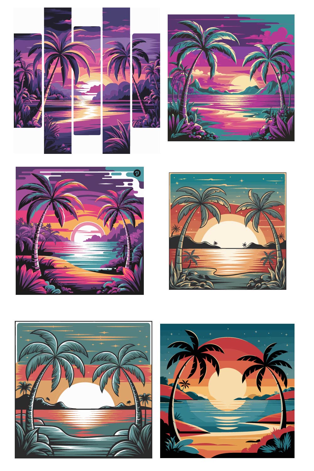 7 Sunset Palm Trees Framing a Radiant Sunset design bundle pinterest preview image.