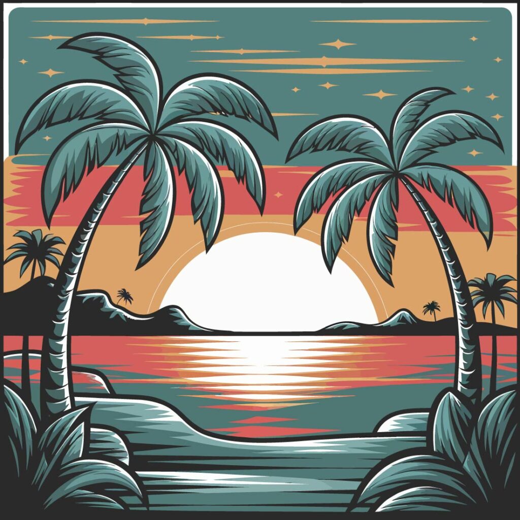 7 Sunset Palm Trees Framing a Radiant Sunset design bundle - MasterBundles