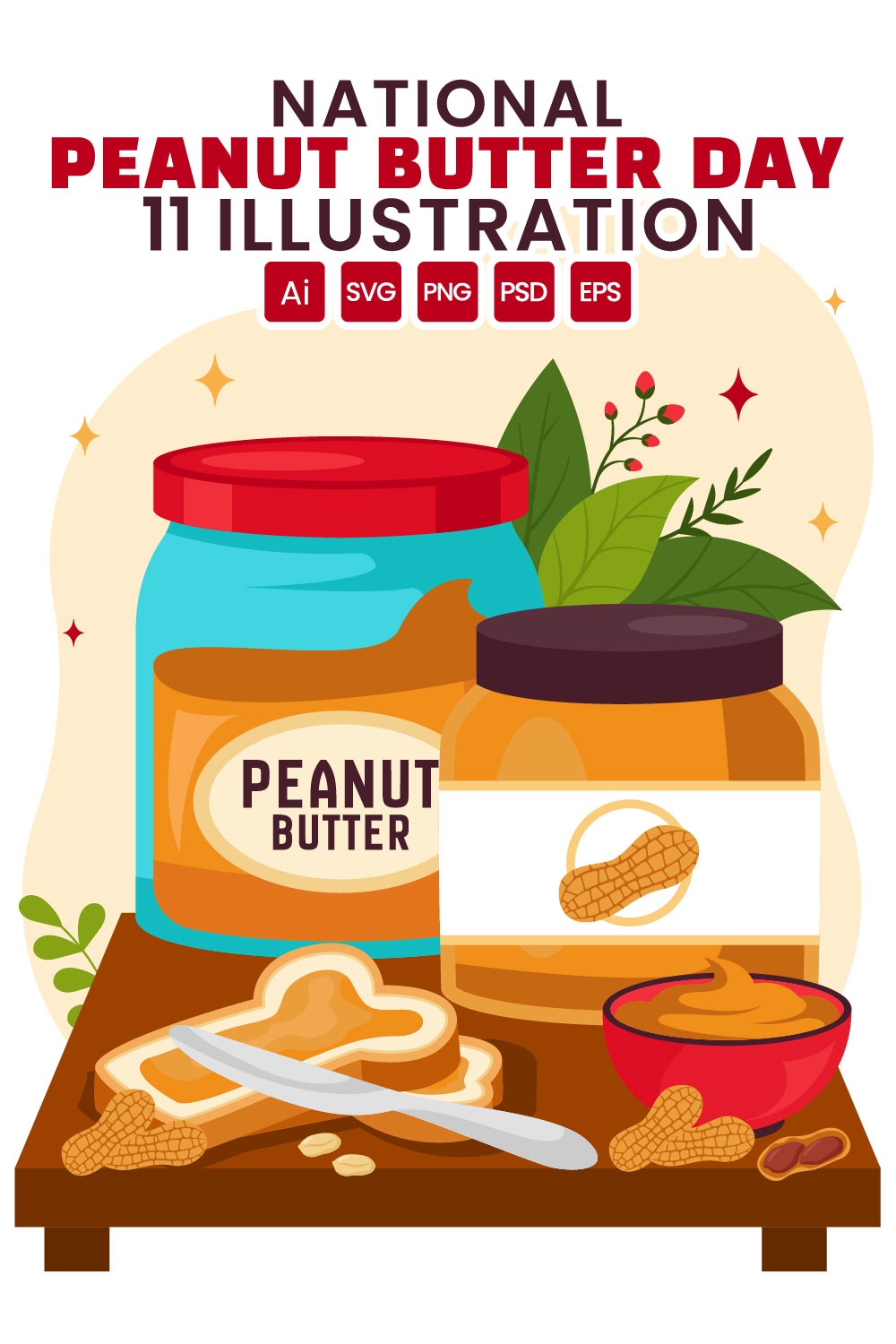 11 National Peanut Butter Day Illustration pinterest preview image.