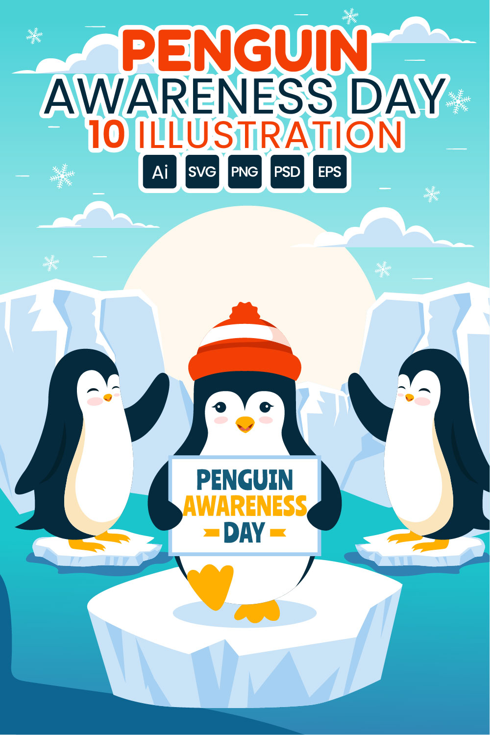 10 Penguin Awareness Day Illustration pinterest preview image.