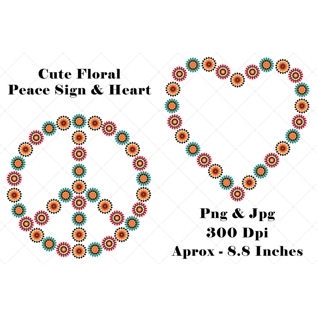 Cute Floral Peace Sign and Heart preview image.