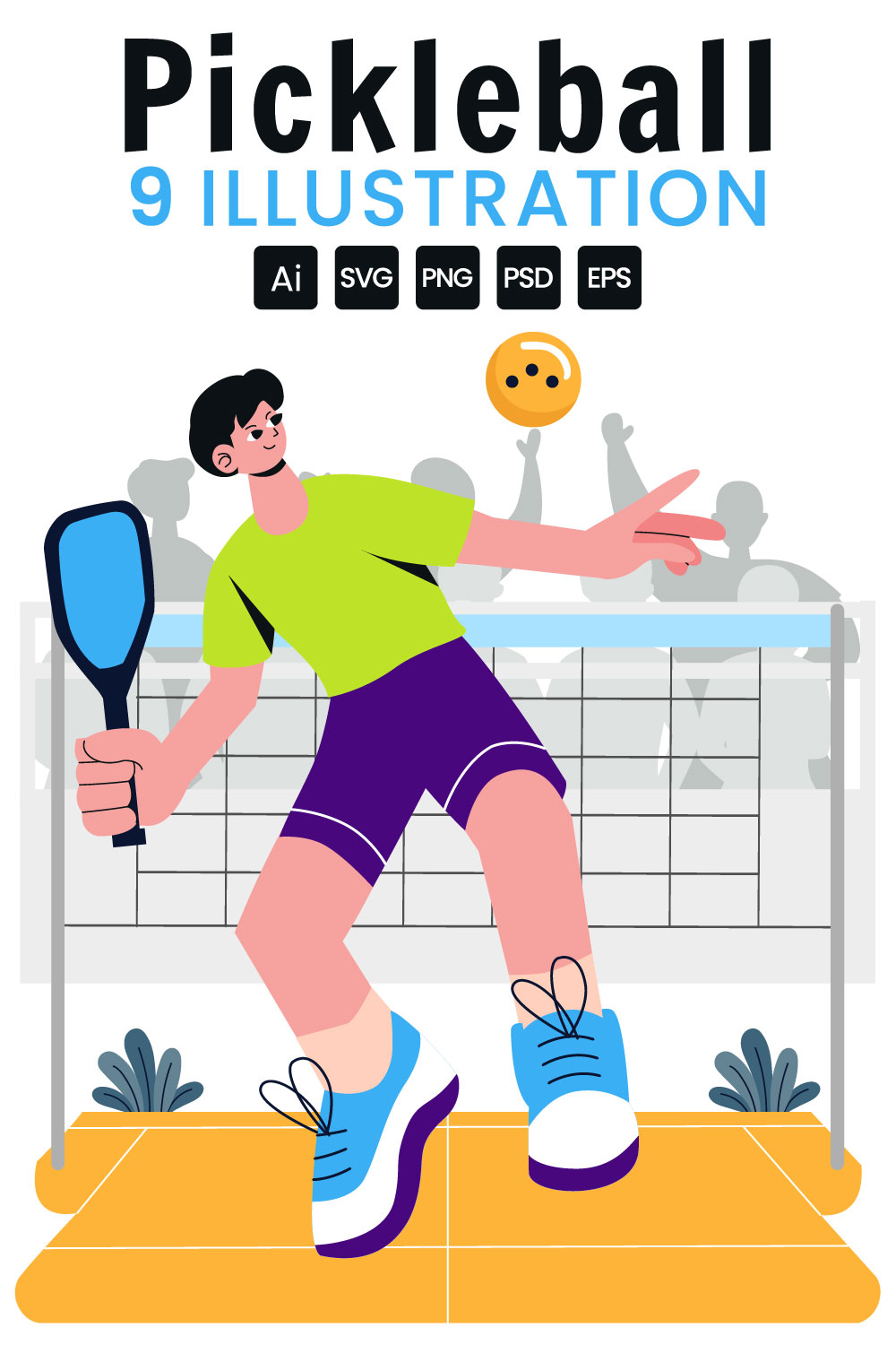 9 Pickleball Game Sport Illustration pinterest preview image.