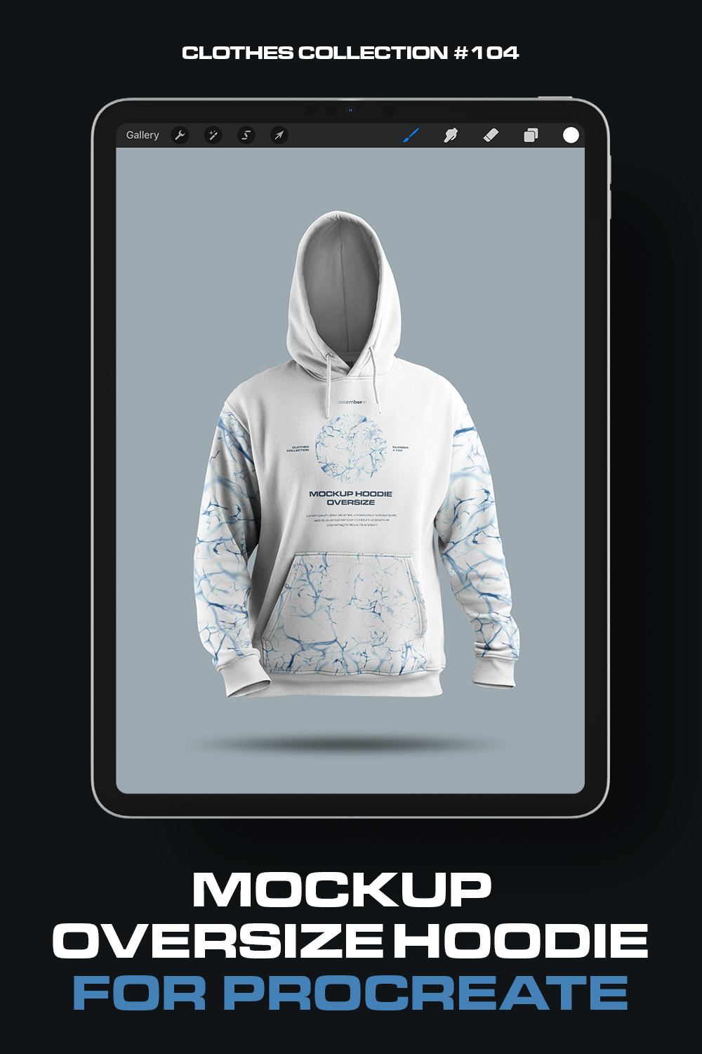 7 Mockups Oversize Hoodie in 3D Style for Procreate on the iPad pinterest preview image.