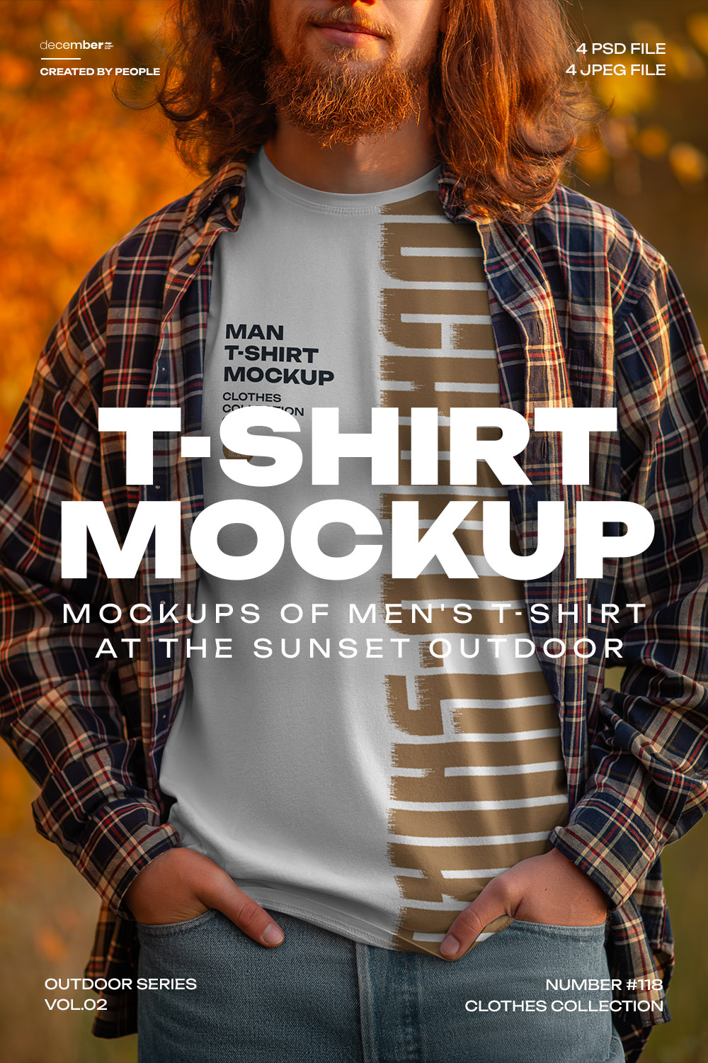 4 Mockups of Men's T-Shirt at the Sunset Outdoor vol02 pinterest preview image.