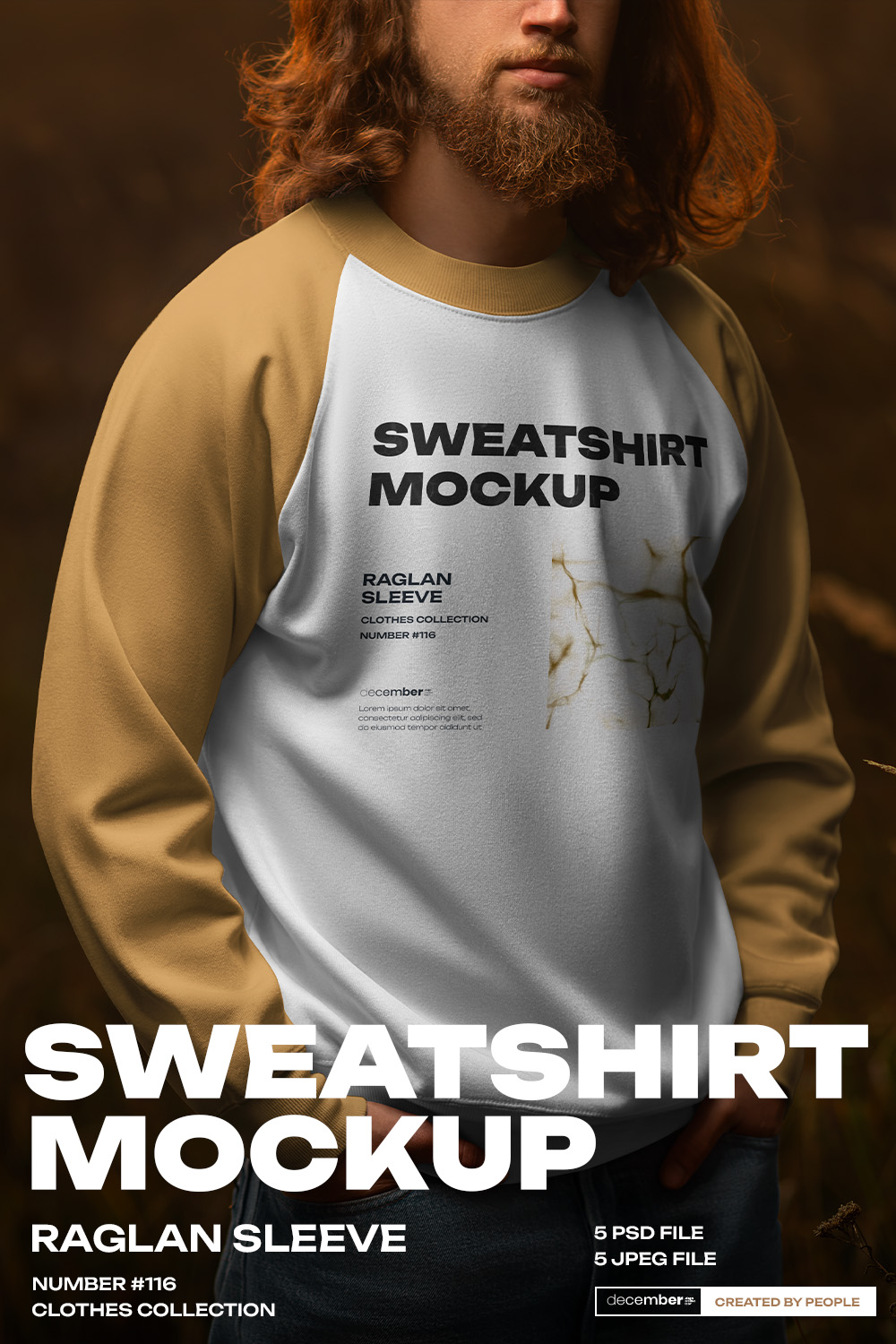 5 Mockups of Men's Raglan Sleeve Sweatshirt on the Sunset Outdoor Vol 02 pinterest preview image.