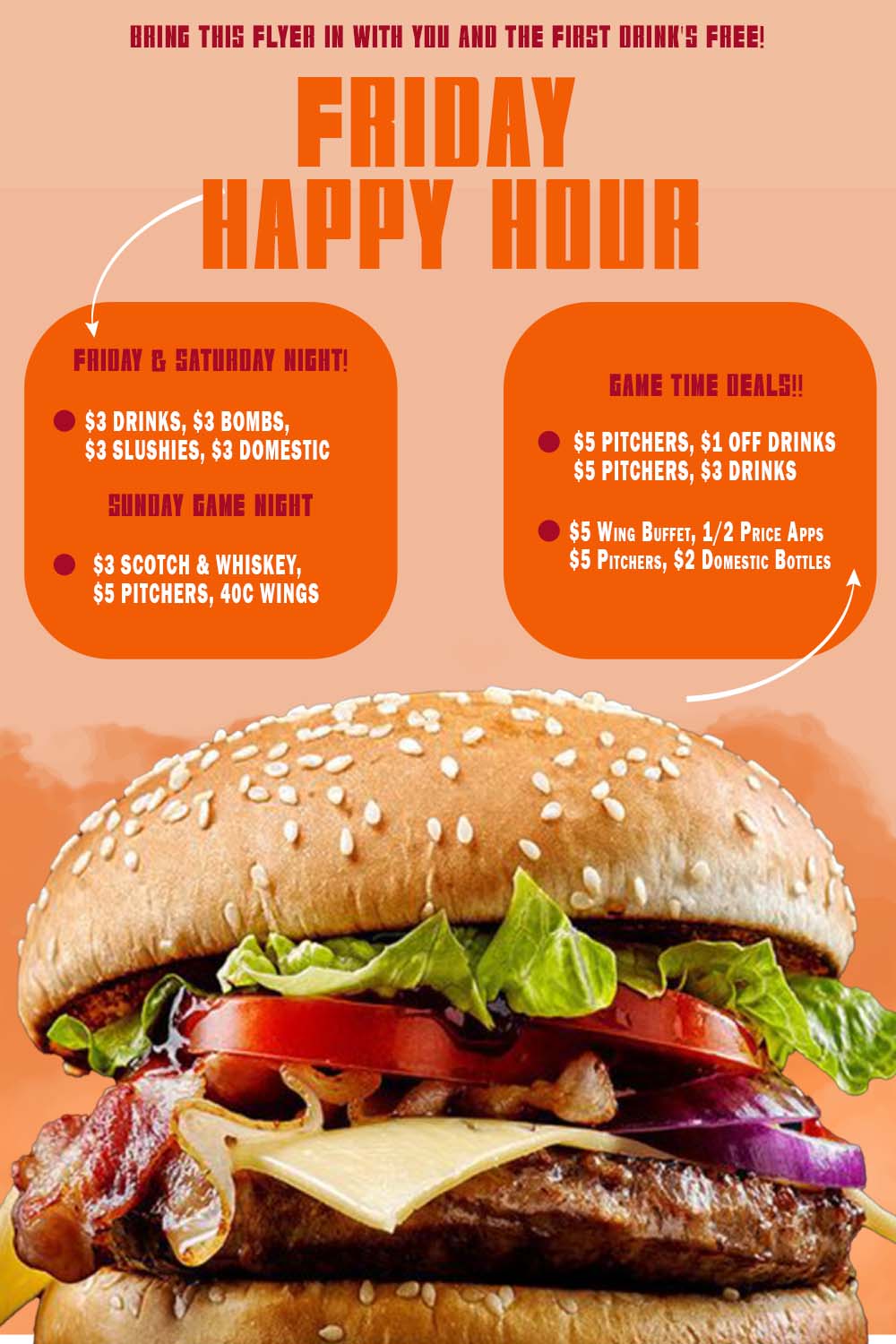 Burger flyer Template pinterest preview image.