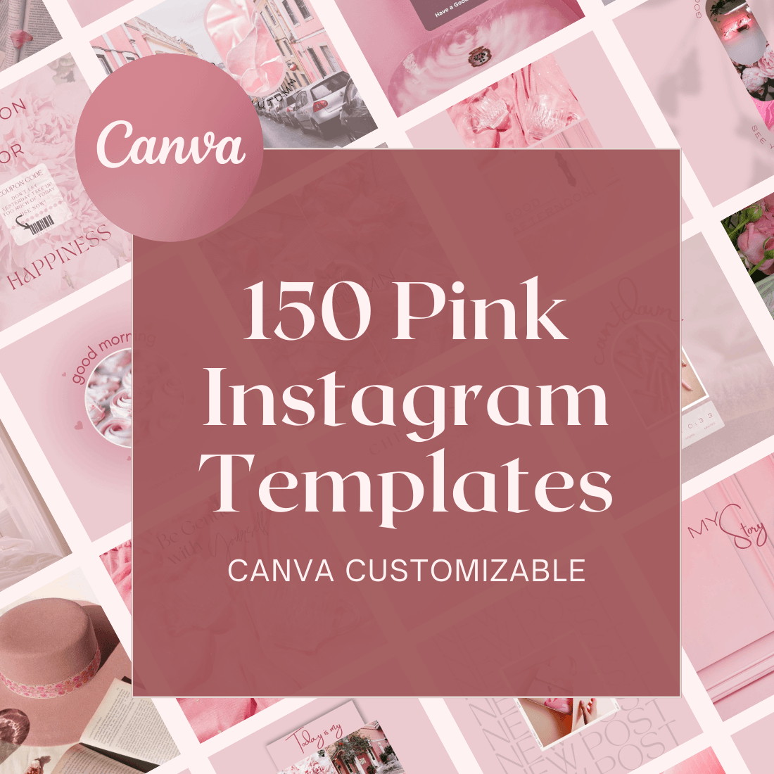 150 Pink Instagram Post Templates - Pink Aesthetic Social Media Posts cover image.