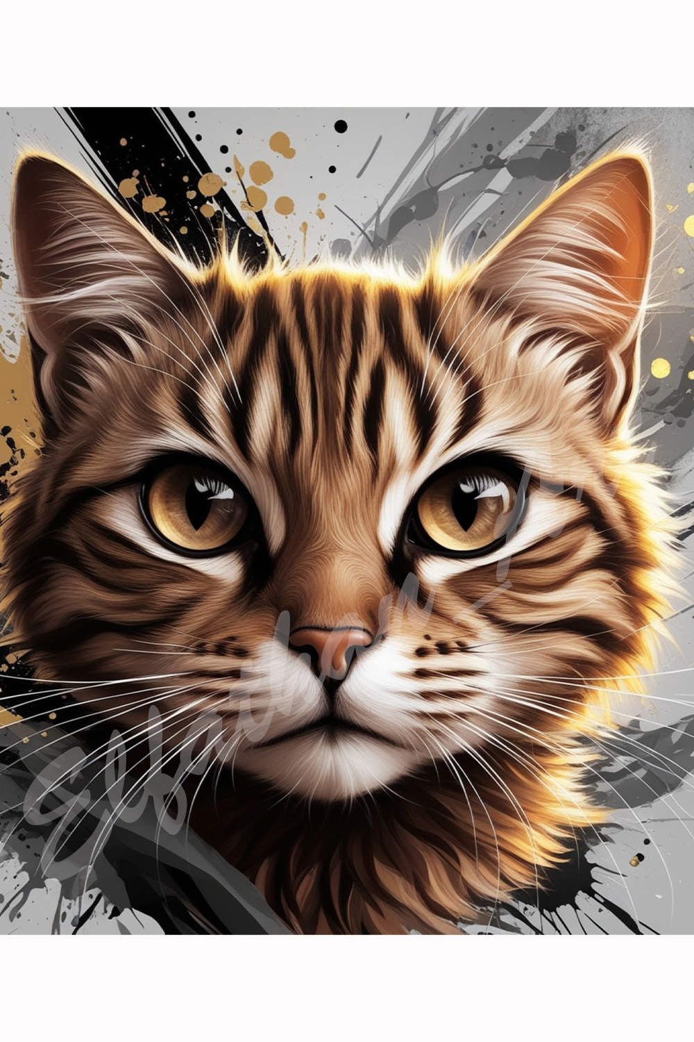 4-Digital Image Picture Photo Pic Wallpaper Background Watercolor Cat Face AI pinterest preview image.