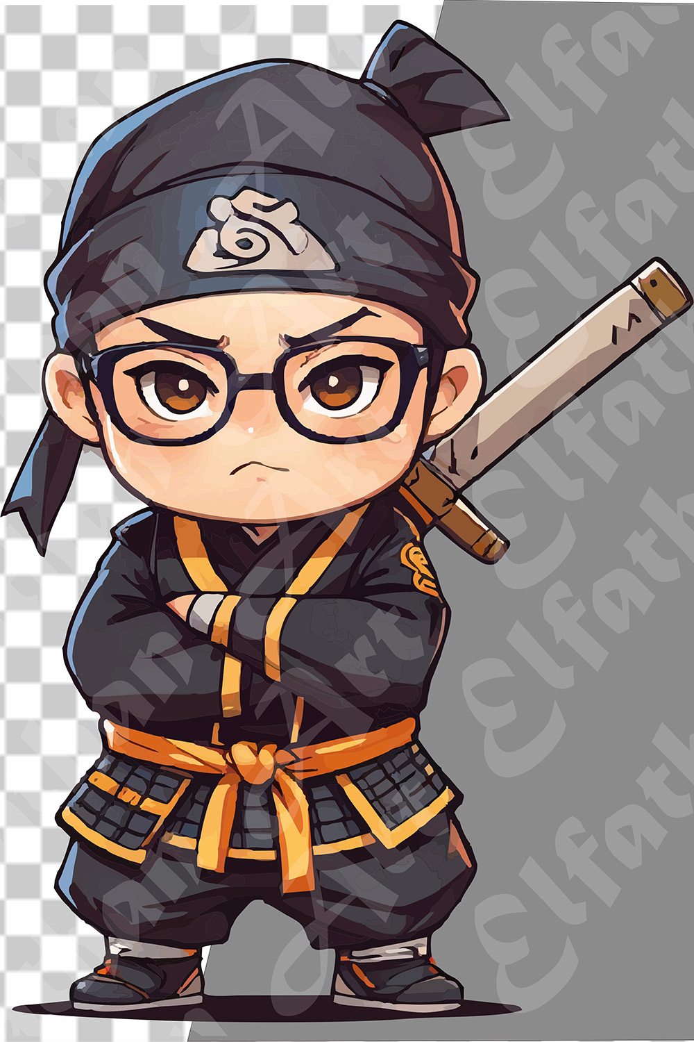 4-Digital artwork for print to T-shirt and Others-Baby Samurai pinterest preview image.