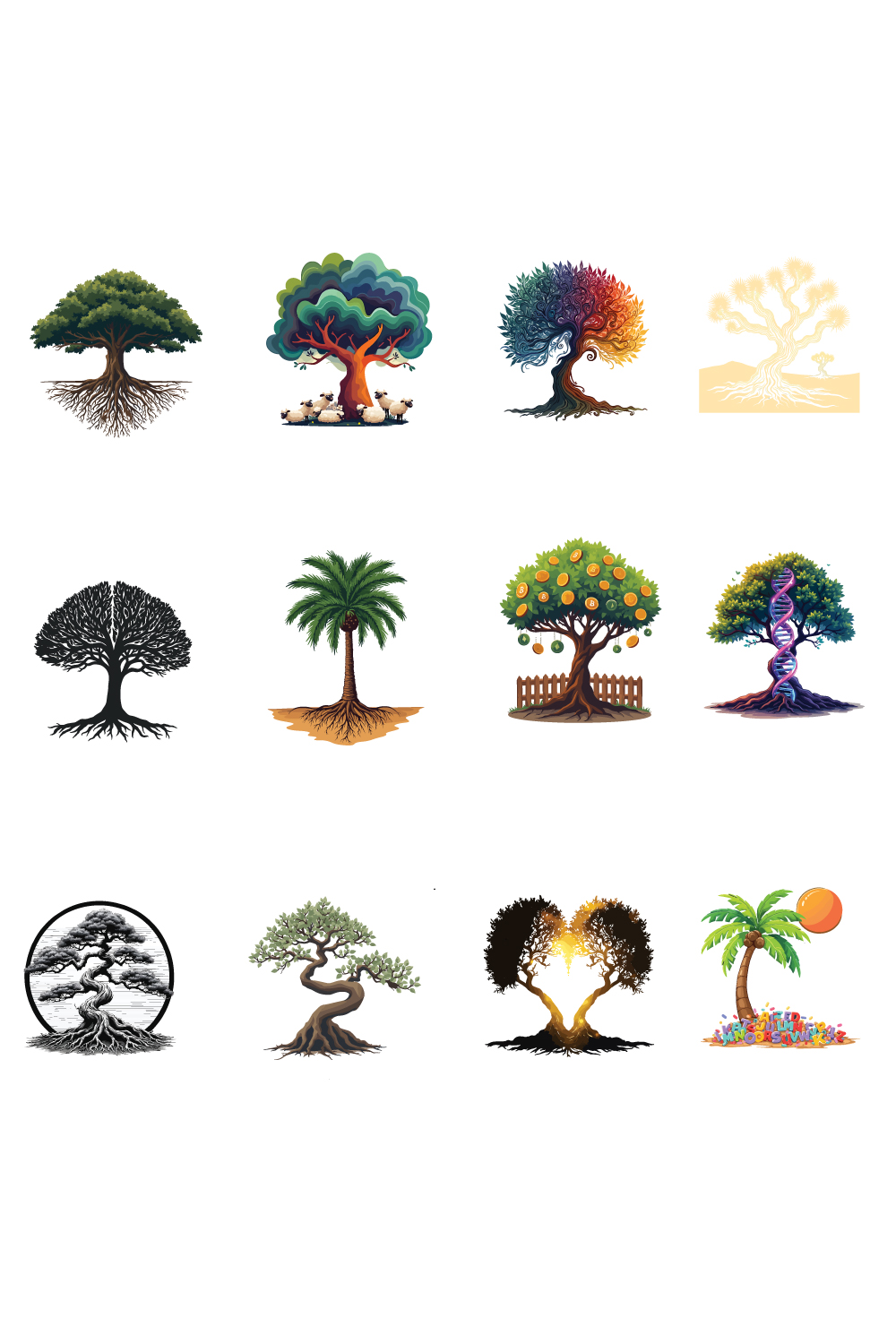 Master Bundle: 12 Premium Vector Tree Designs pinterest preview image.