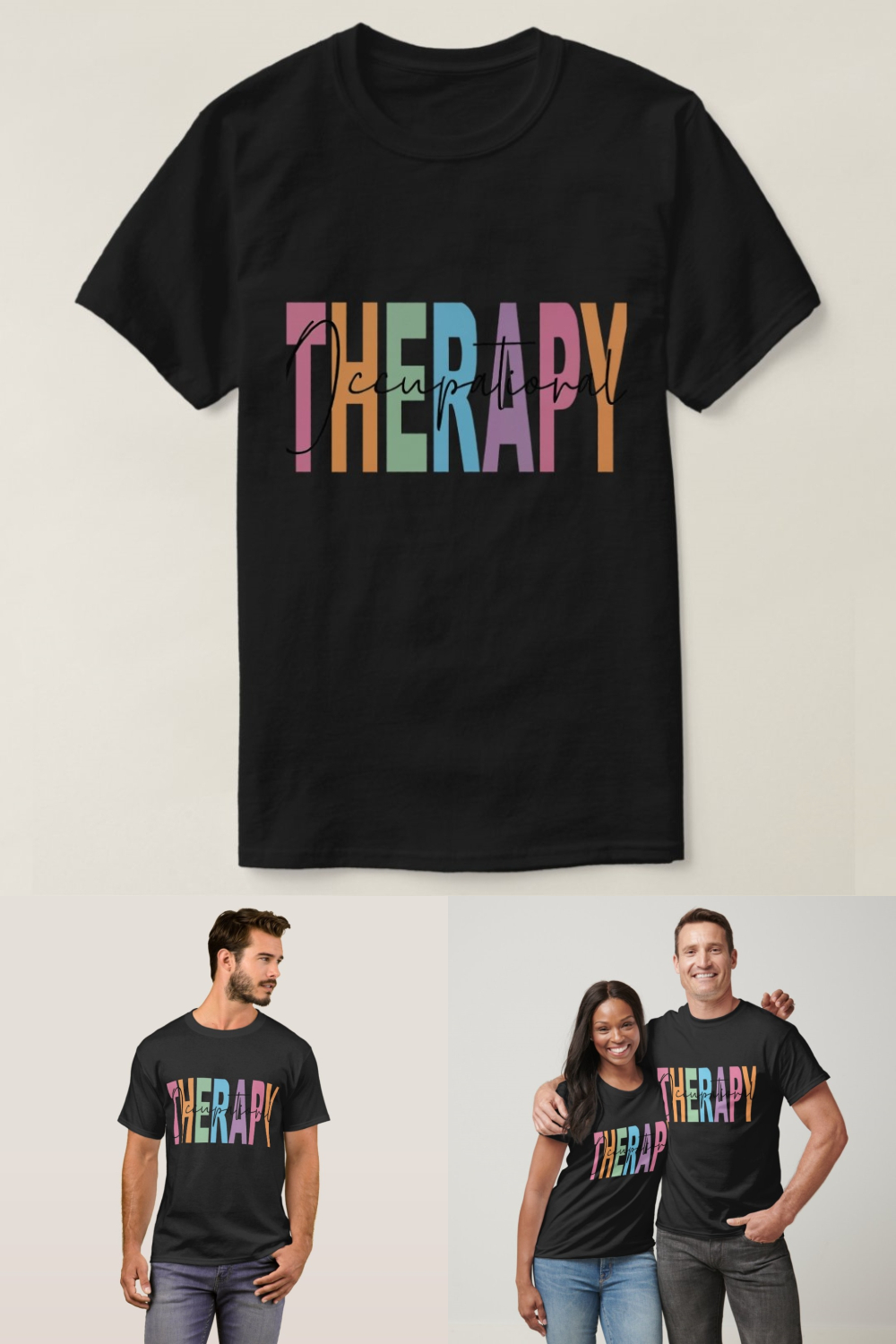 Colorful Occupational Therapy Lettering Design for T-Shirts and Sweatshirts pinterest preview image.