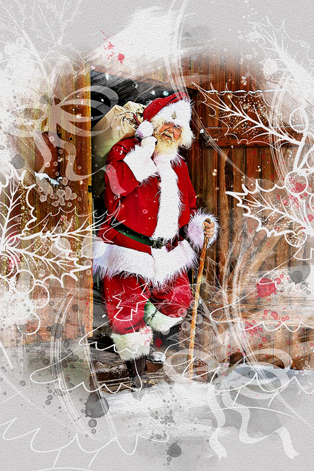 Christmas Watercolor Art Photoshop Action pinterest preview image.