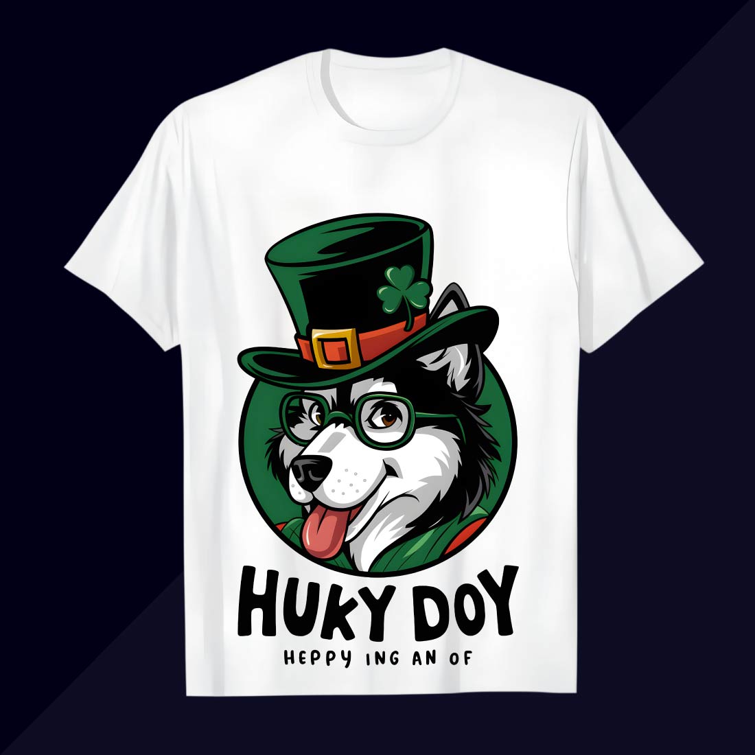 playful husky with leprechaun hat and glasses 11 343