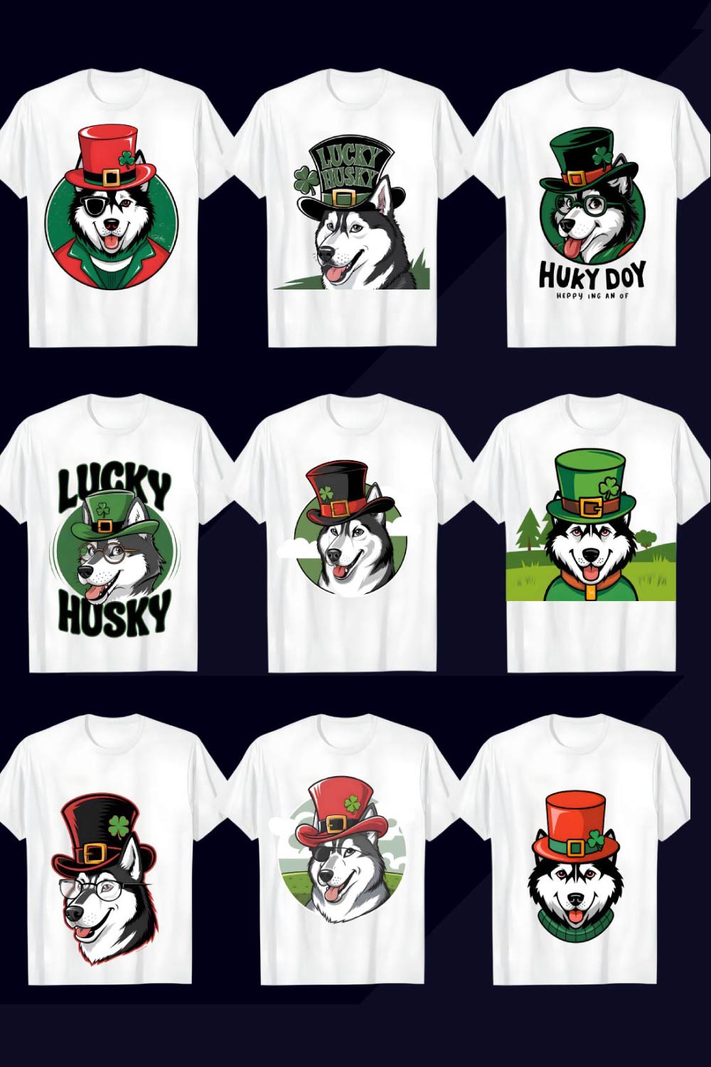 12 png Playful Husky with Leprechaun Hat and Glasses Bundle pinterest preview image.