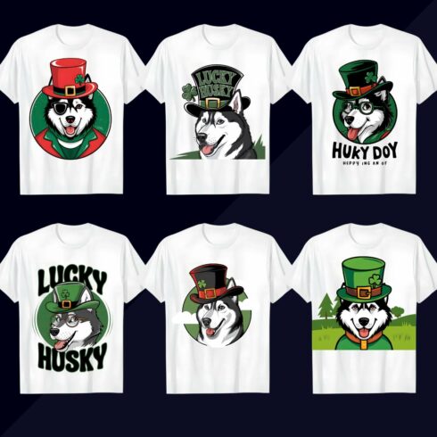 12 png Playful Husky with Leprechaun Hat and Glasses Bundle cover image.