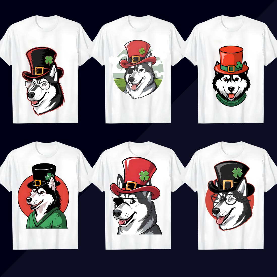 12 png Playful Husky with Leprechaun Hat and Glasses Bundle preview image.