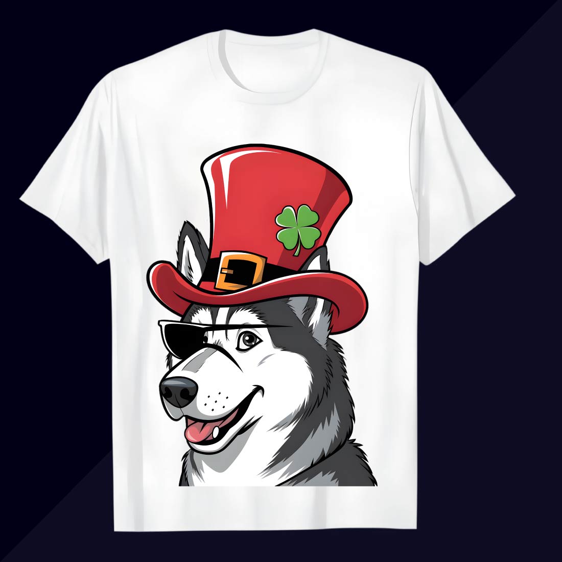 playful husky with leprechaun hat and glasses4 572