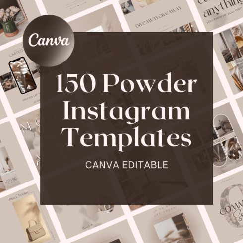 150 Minimalist Instagram Posts - Powder Social Media Templates Editable In Canva cover image.