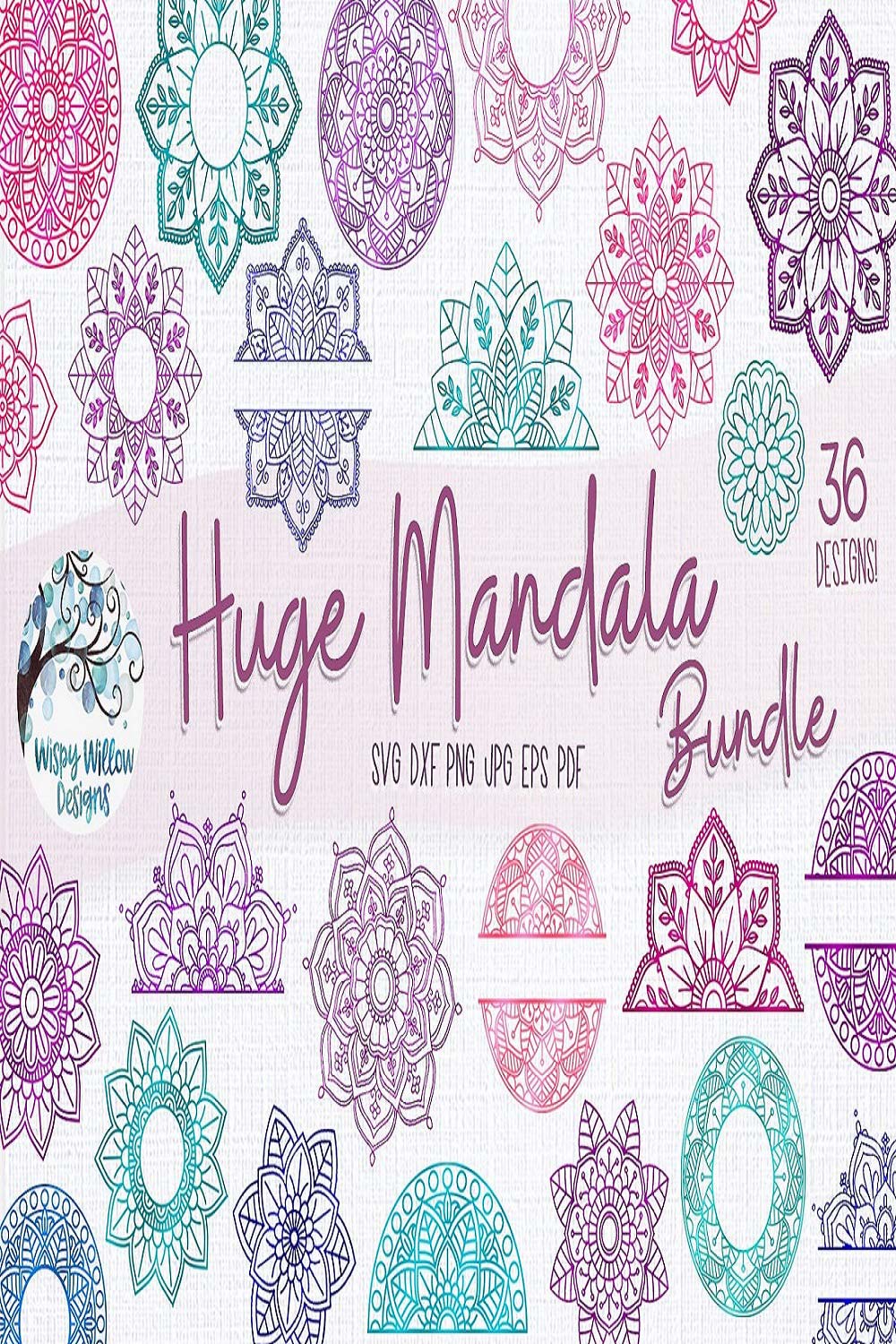 Huge Mandala Bundle 36 Mandala SVG Cut Files pinterest preview image.