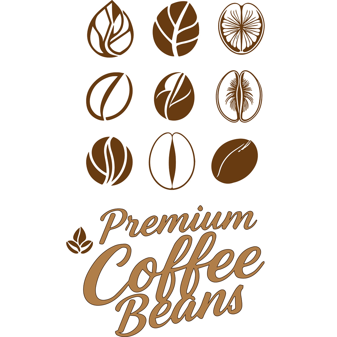 A collection of stylized coffee bean icons, perfect for branding or packaging design preview image.