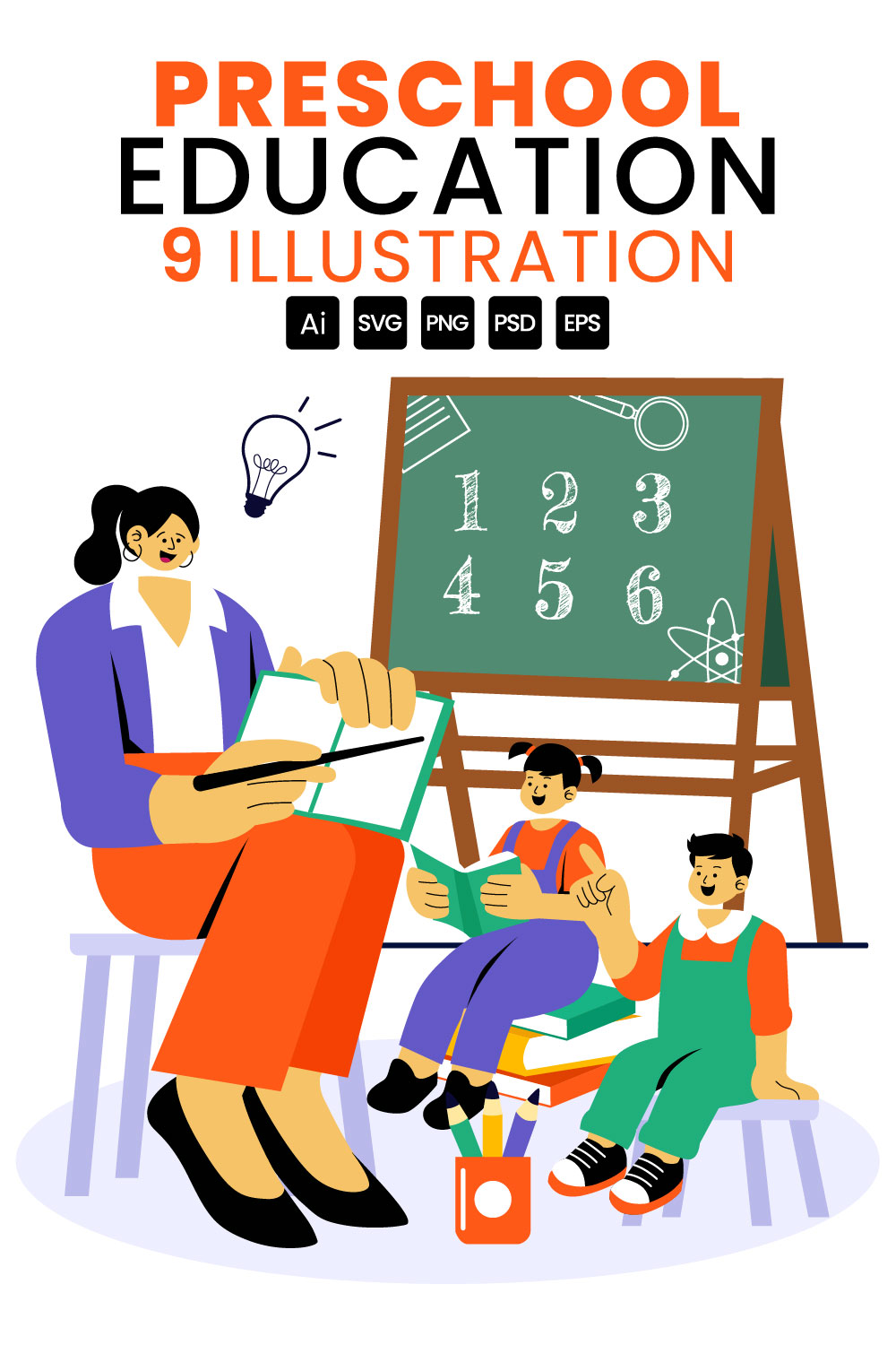 9 Preschool Education Illustration pinterest preview image.