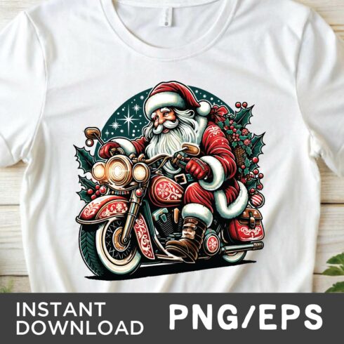 Christmas T shirt with modren santa on bike ride cover image.