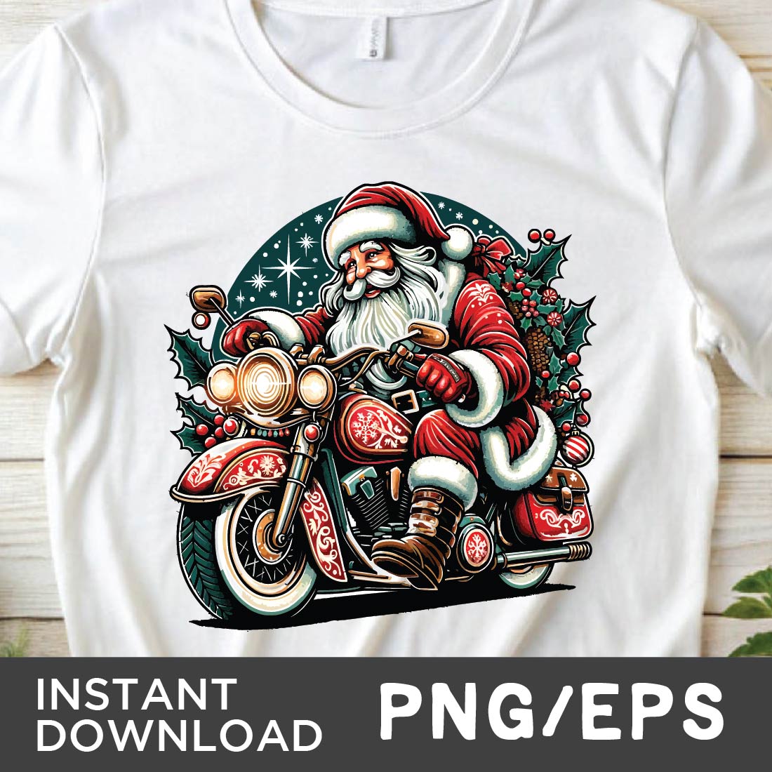 Christmas T shirt with modren santa on bike ride preview image.