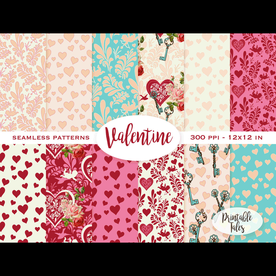 valentine seamless pattren preview image.