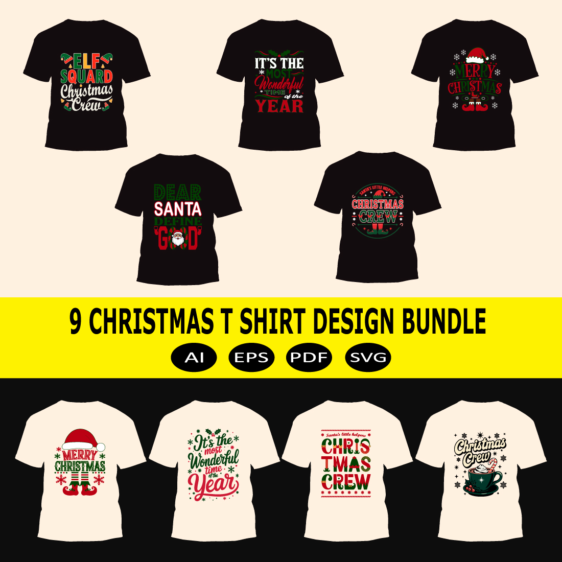 Christmas Typography T-shirt Designs Bundle cover image.