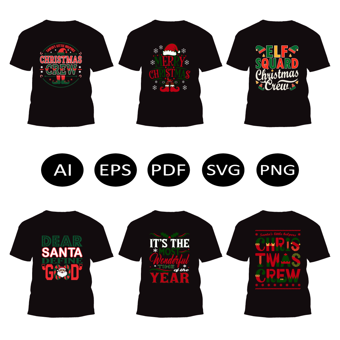 Christmas Typography T-shirt Designs Bundle preview image.