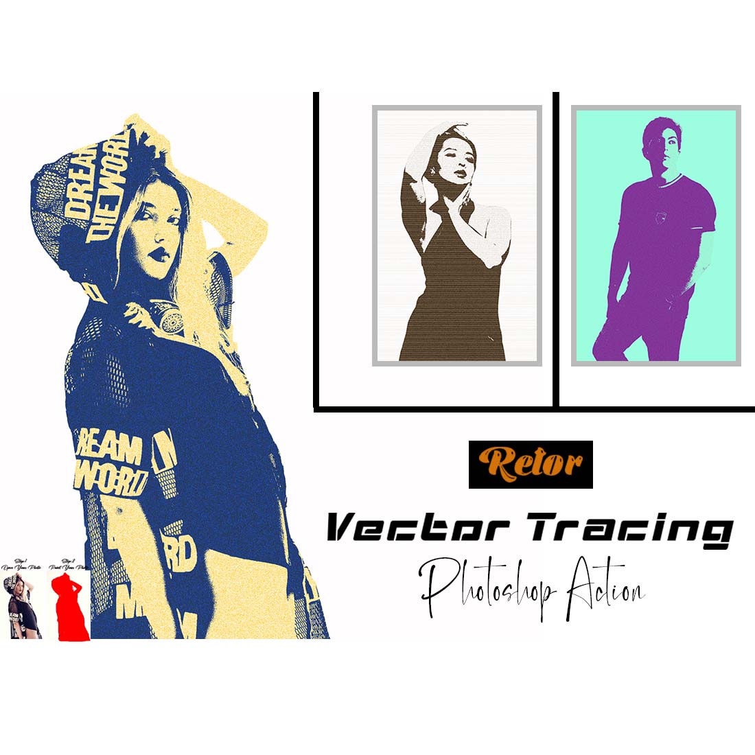 Retro Vector Tracing Photoshop Action cover image.