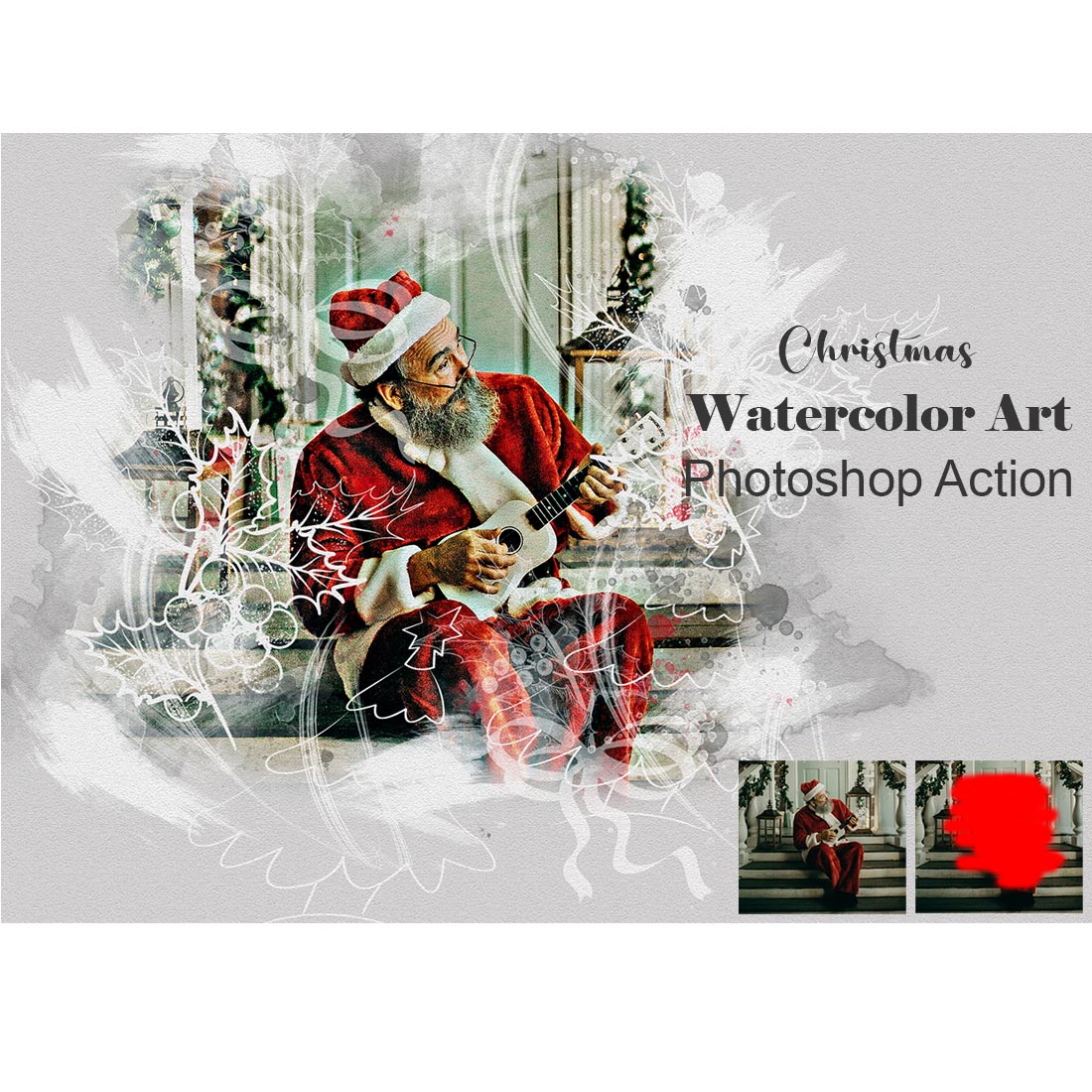 Christmas Watercolor Art Photoshop Action cover image.