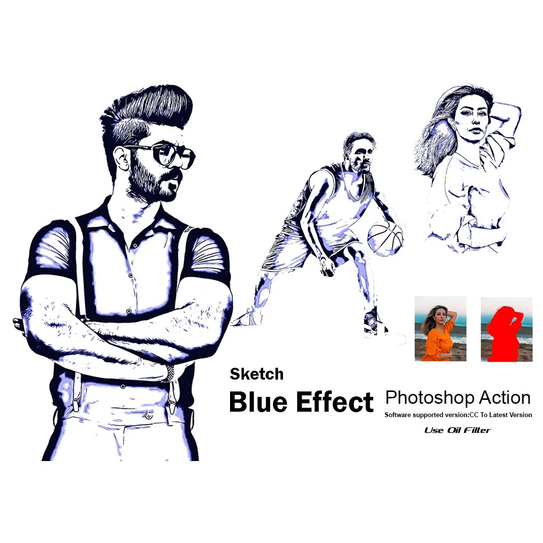 Sketch Blue Effect Photoshop Action cover image.