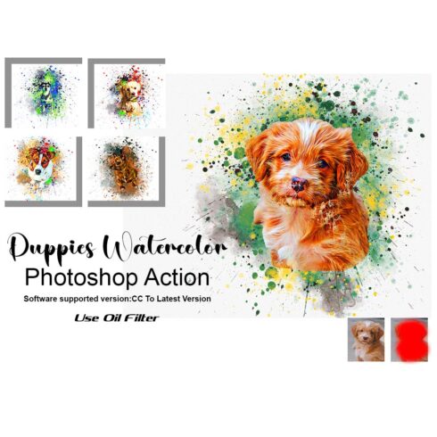 Puppies Watercolor Photoshop Action cover image.