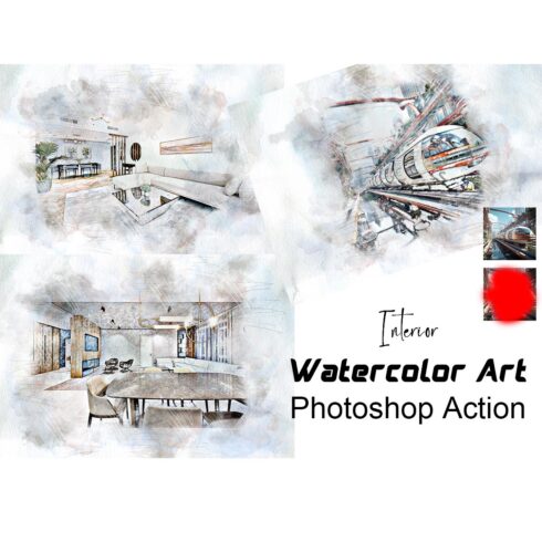 Interior Watercolor Art Photoshop Action cover image.