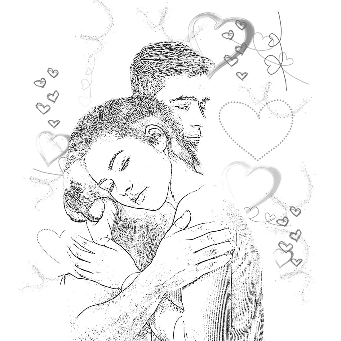 Valentine's Sketch Photoshop Action preview image.