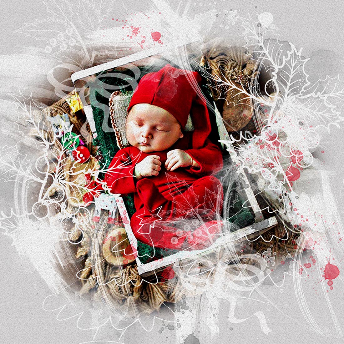 Christmas Watercolor Art Photoshop Action preview image.