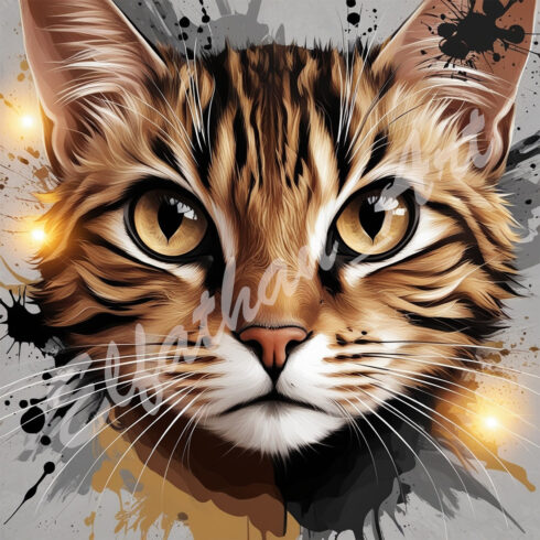 4-Digital Image Picture Photo Pic Wallpaper Background Watercolor Cat Face AI cover image.