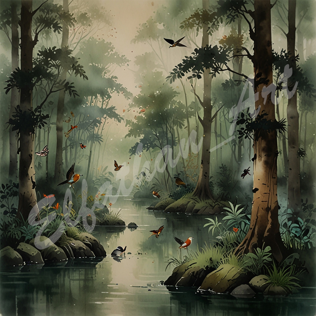 5-Digital Image Picture Photo Artwork Wallpaper Background Desktop Forest Painting AI cover image.